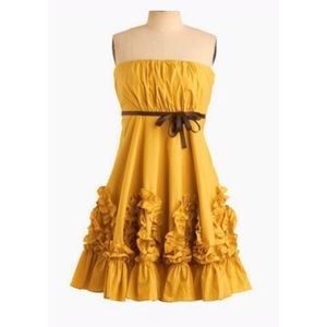 Ryu Cotton Strapless Yellow Sun Dress with Ruffles